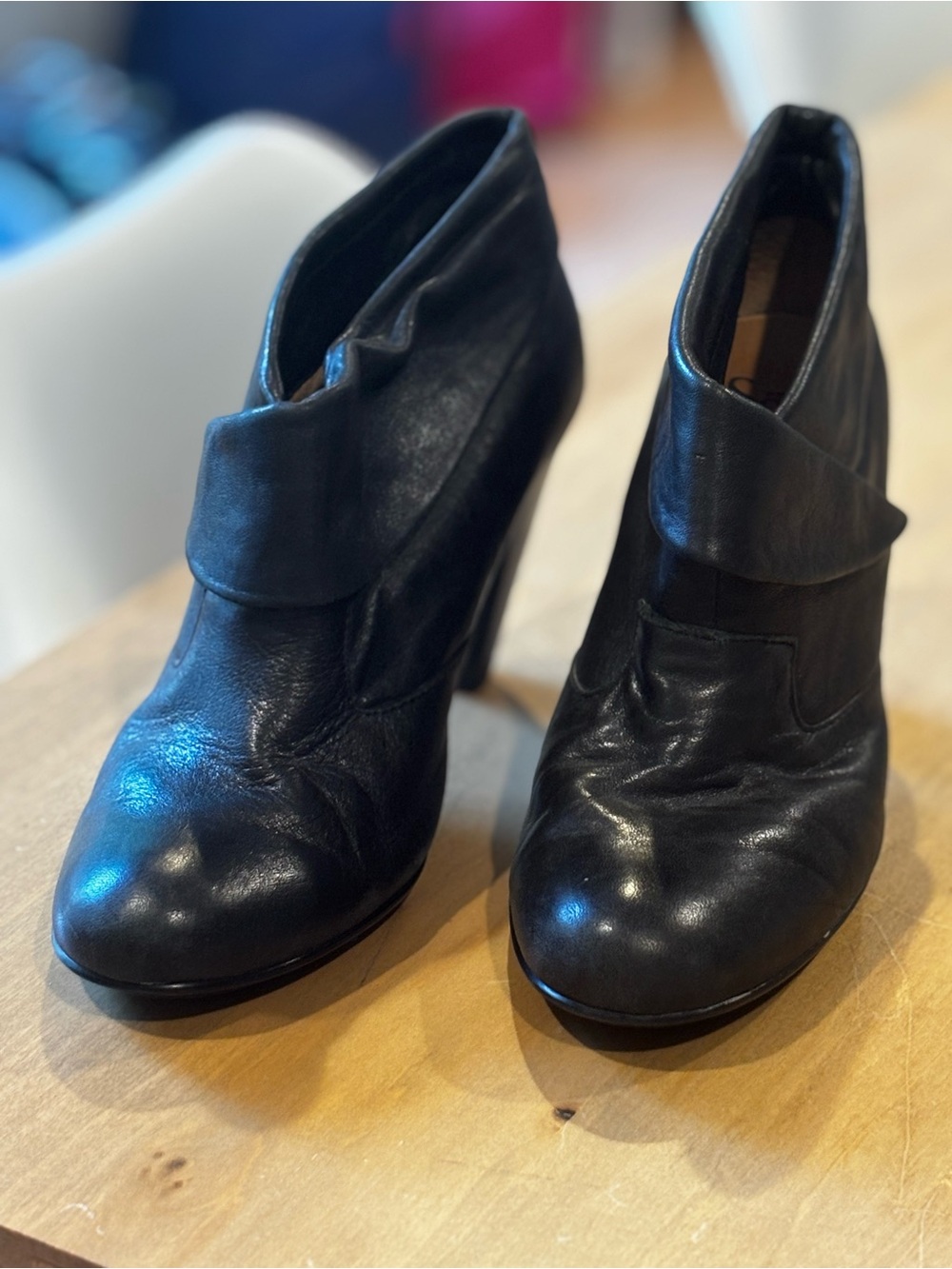 Sofft Black Fold-Over Leather Ankle Booties